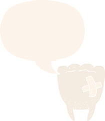 cartoon bad tooth with speech bubble in retro style