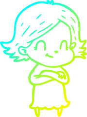 cold gradient line drawing of a cartoon friendly girl
