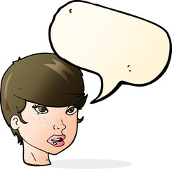 cartoon pretty female face with speech bubble