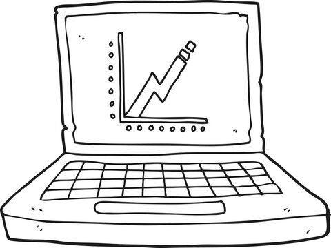 recommend clip art: freehand drawn black and white cartoon laptop computer with business graph