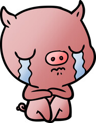 cartoon sitting pig crying