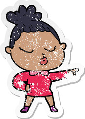 distressed sticker of a cartoon calm woman