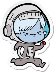 sticker of a angry cartoon space girl running