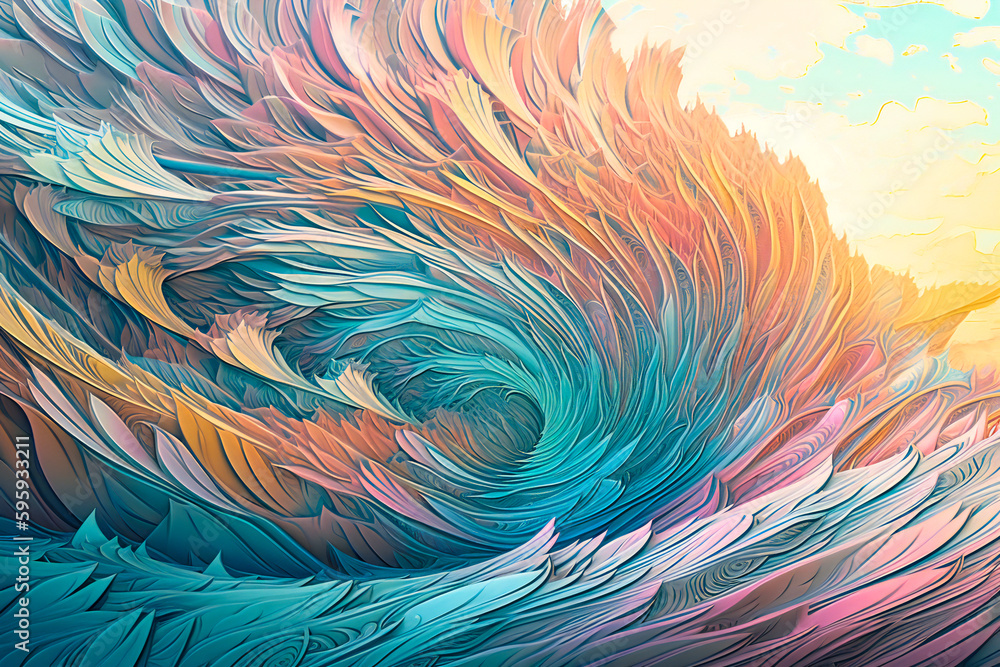 Aufkleber abstract decorative three dimensional wavy shapes, pastel colored. created with generative ai techno