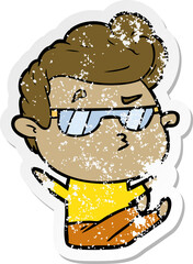 distressed sticker of a cartoon cool guy