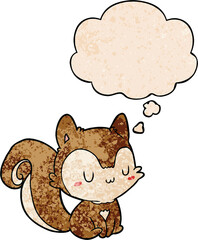 cartoon squirrel with thought bubble in grunge texture style