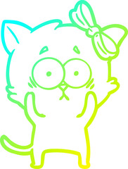 cold gradient line drawing of a cartoon cat