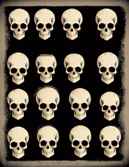 Set of vintage skulls on a dark background. Seamless vector pattern. Generative AI