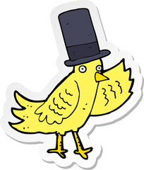 sticker of a cartoon bird in top hat