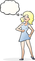 cartoon proud woman with thought bubble