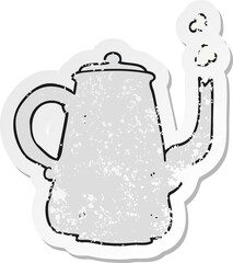 retro distressed sticker of a cartoon coffee pot