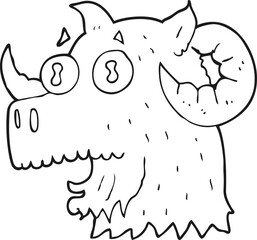 freehand drawn black and white cartoon ram head
