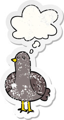 cartoon bird with thought bubble as a distressed worn sticker