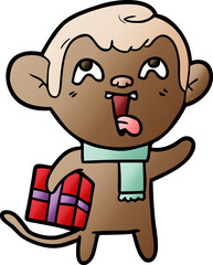 crazy cartoon monkey with christmas present