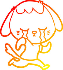 warm gradient line drawing of a cute puppy crying cartoon