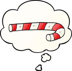 cartoon candy cane with thought bubble in smooth gradient style