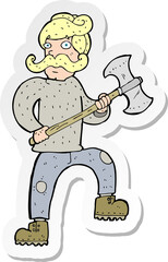 sticker of a cartoon man with axe