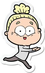 sticker of a cartoon happy old woman