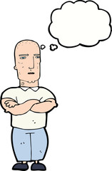 cartoon annoyed bald man with thought bubble