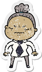 Fototapeta premium distressed sticker of a cartoon annoyed old lady