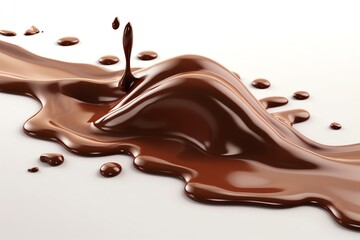 Melting Chocolate Illustrated In 3d On White Background. Generative AI