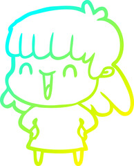 cold gradient line drawing of a cartoon woman