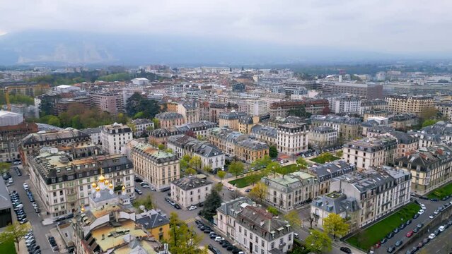 City of Geneva Switzerland from above - panoramic view - aerial view by drone