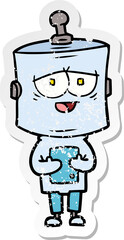 distressed sticker of a cartoon robot