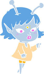pretty flat color style cartoon alien girl