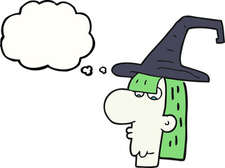 freehand drawn thought bubble cartoon witch head