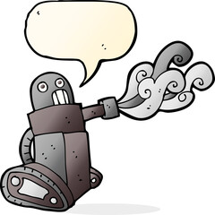 cartoon tank robot with speech bubble