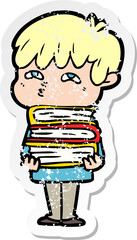 distressed sticker of a cartoon curious man