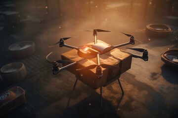 Fototapeta na wymiar Drone delivering food idea. Generative AI