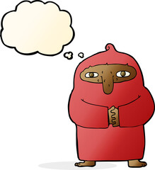 cartoon monk in robe with thought bubble