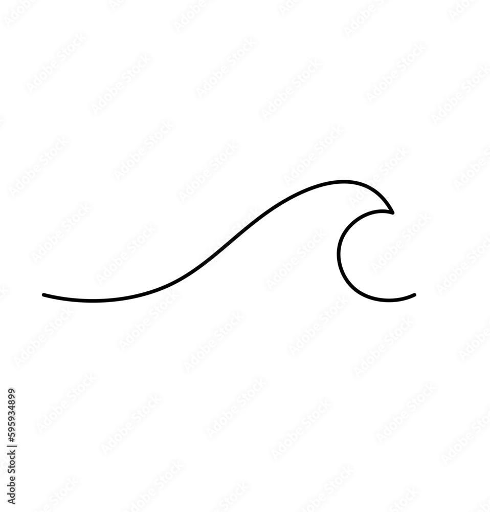Poster vector isolated one single simplest line wave colorless black and white contour line easy drawing
