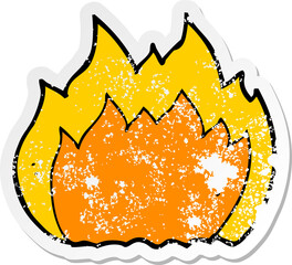 distressed sticker of a cartoon fire