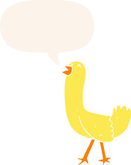 cartoon bird with speech bubble in retro style