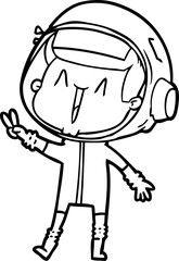 happy cartoon astronaut giving peace sign