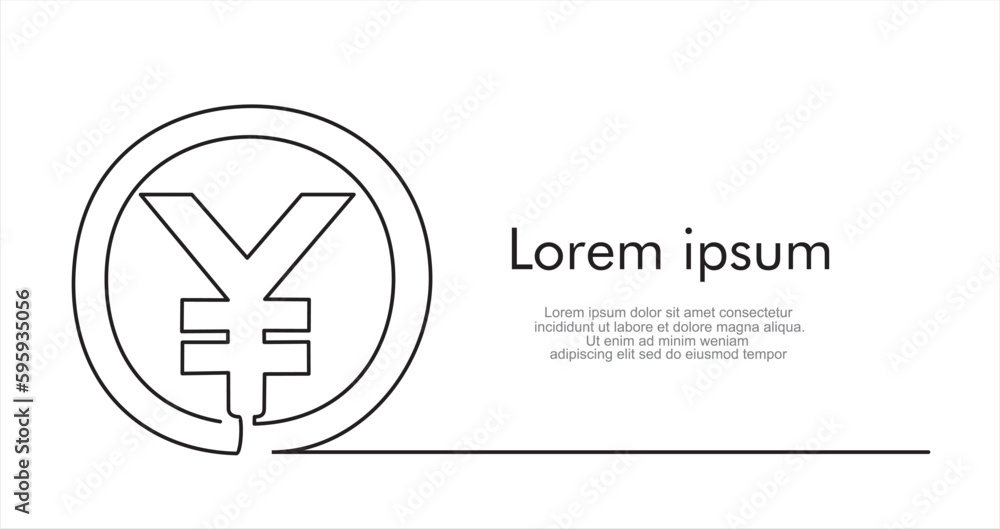 Poster one continuous line drawing of money coin chinese yuan. coin symbol and finance investment increase 