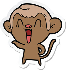 sticker of a cartoon laughing monkey