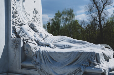 Sleeping Woman White Marble Monument