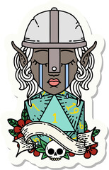 sticker of a crying elf fighter character face with natural one D20 roll