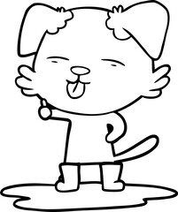 cartoon dog sticking out tongue in puddle