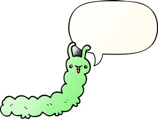cartoon caterpillar with speech bubble in smooth gradient style