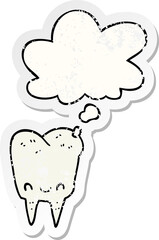 cartoon tooth with thought bubble as a distressed worn sticker