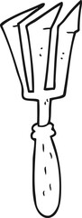 freehand drawn black and white cartoon gardening tool