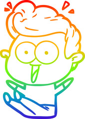 rainbow gradient line drawing of a cartoon staring man