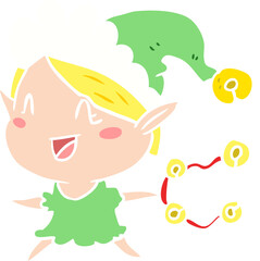 flat color style cartoon happy christmas elf