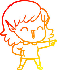 warm gradient line drawing of a cartoon elf girl