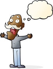 cartoon stressed old man with thought bubble